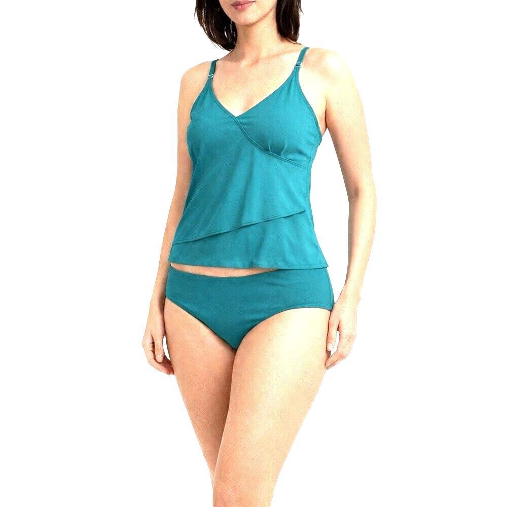 Lands End Tankini Swim Set Teal Womens XS Top Size 6 Bottom Modest